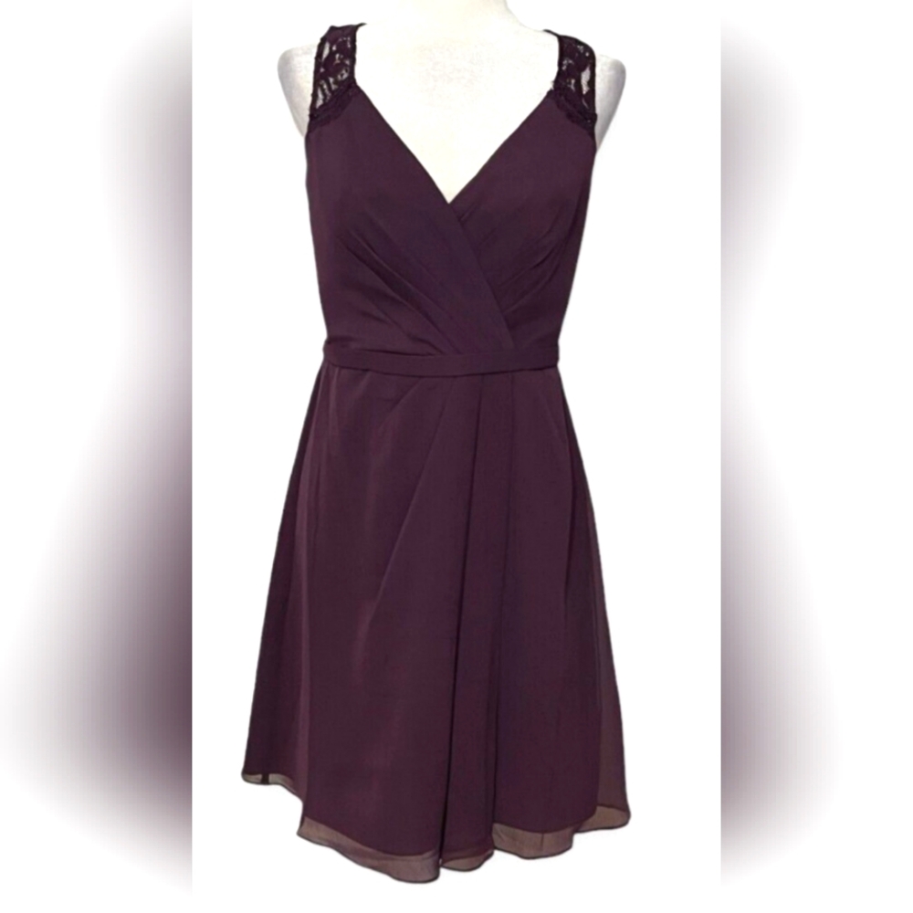 EC David's Bridal Tea Length Lace Back Dress